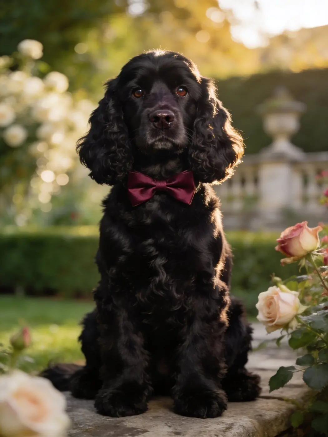 Roger, la mascotte cocker noir du Club Med'Or, élégant avec son nœud papillon